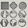 New Chinese Style Carved Window Wooden Hollow Carved Carved Pattern 3d model