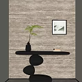 Hallway Table End View Table Hanging Picture Green Plant Bonsai 3d model