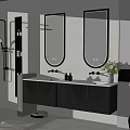 Modern Bathroom Washbasin Design With Double Sinks Mirrors Cabinets And Flower Vase