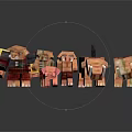 Minecraft Block Style Characters And Creatures With Pink Piglet And Horned Animals