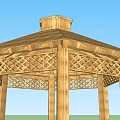 Wooden Hexagonal Pavilion Structure With Stone Base And Garden Steps
