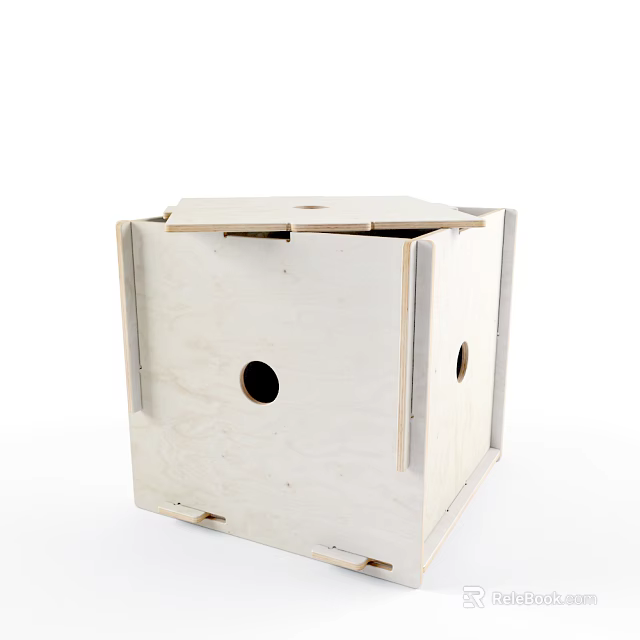 White Wooden Box With Lid And Side Circular Holes Unpainted Simple Structure Design 3d model 
