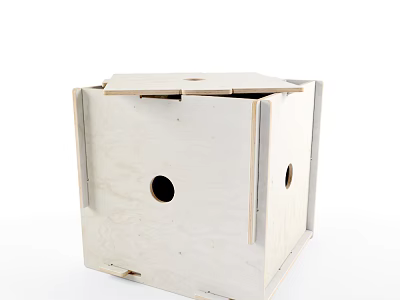 White Wooden Box With Lid And Side Circular Holes Unpainted Simple Structure Design 3d model