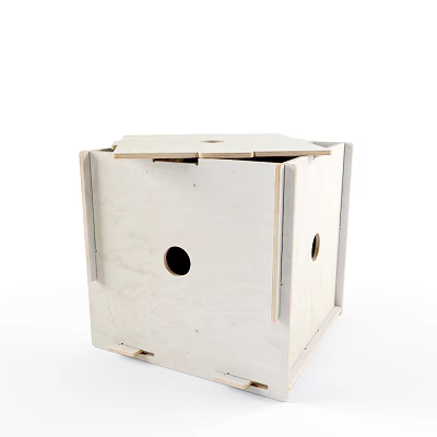 White Wooden Box With Lid And Side Circular Holes Unpainted Simple Structure Design 3d model