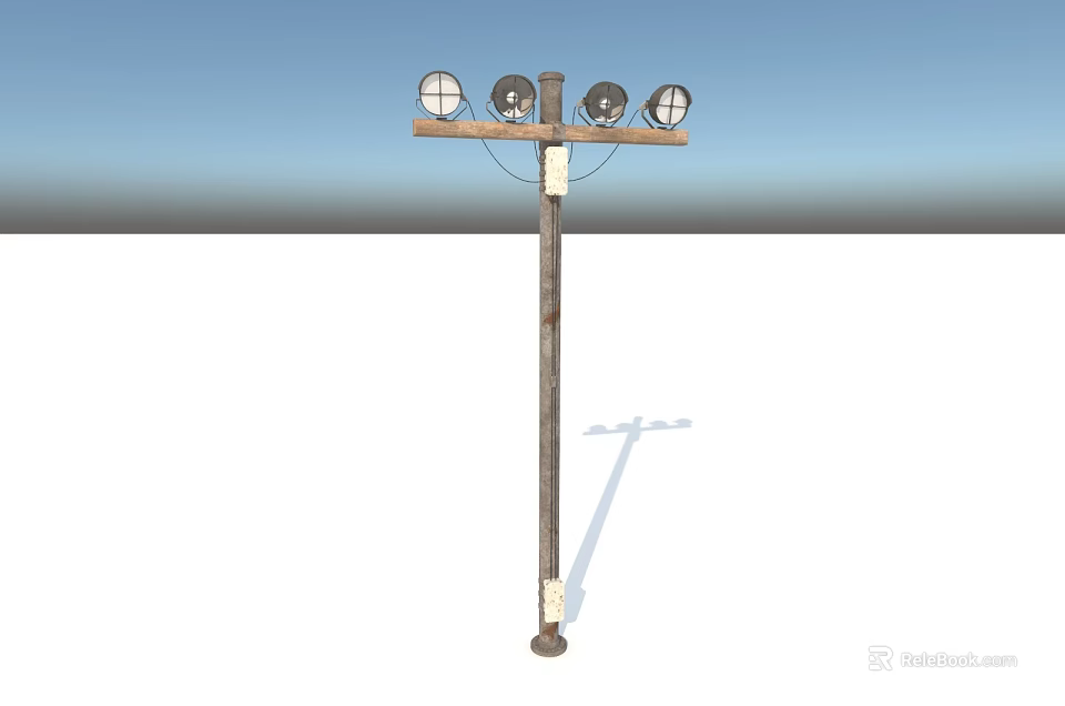 Outdoor Lights On Vintage Metal Pole With Crossbar And Multiple Lamp Heads 3d model 