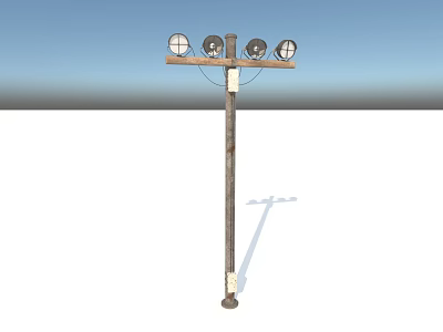 Outdoor Lights On Vintage Metal Pole With Crossbar And Multiple Lamp Heads 3d model