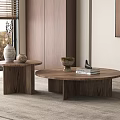 Modern Walnut Coffee Tables In Living Room With Vase Bowl And Books