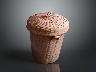 Handmade Woven Storage Basket With Lid For Organizing Items In Natural Design 3d model