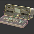 Vintage Retro Computer System With Beige Keyboard Screen And Disk Drive Slots 3d model