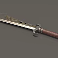 Scimitar Weapon Featuring Silver Blade Golden Patterns Brown Leather Handle And Metal Decorations 3d model
