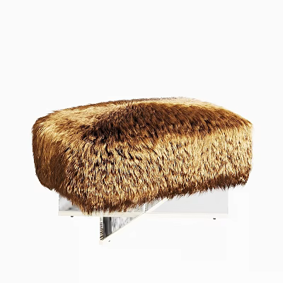Brown Faux Fur Ottoman With Soft Plush Surface And Modern Metal Base 3d model