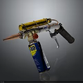 Homemade Weapon With Yellow Cylinder Blue Canister Labeled 40 Black Grip And Metal Nozzle