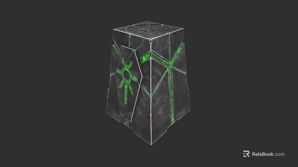 Garden Landscape Decorative Cube With Green Glowing Geometric Patterns And Surface Lines 3d model 