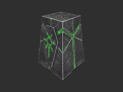 Garden Landscape Decorative Cube With Green Glowing Geometric Patterns And Surface Lines 3d model