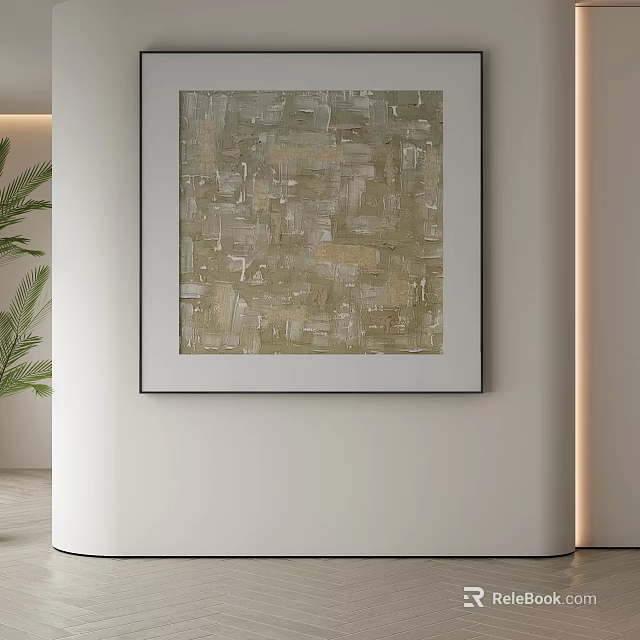 Abstract Painting With Green Beige Tones Textured Framed Design For Modern Interior Wall Decor 3d model 