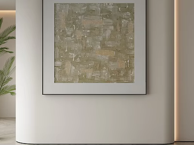 Abstract Painting With Green Beige Tones Textured Framed Design For Modern Interior Wall Decor 3d model