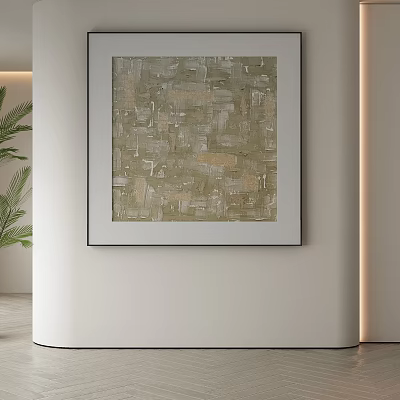 Abstract Painting With Green Beige Tones Textured Framed Design For Modern Interior Wall Decor 3d model