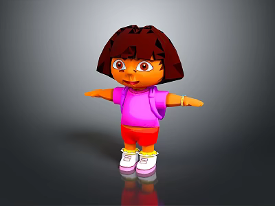 Cartoon Character Dora With Brown Hair Pink Shirt Red Shorts And Backpack 3d model