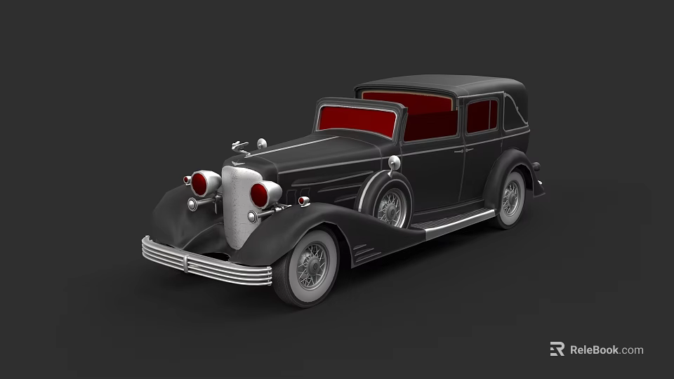 Classic Vintage Car With Black Body Red Interior And Chrome Accents 3d model 