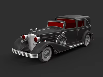 Classic Vintage Car With Black Body Red Interior And Chrome Accents 3d model
