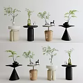 Modern Side Tables With Diverse Designs Materials Decorative Plants And Small Items 3d model