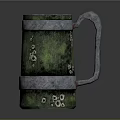 Green Ceramic Mug With Silver Ornate Trim And Decorative Patterns