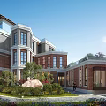 Modern Detached Villa Exterior Design With Red Brick Facade Large Windows And Landscaped Garden