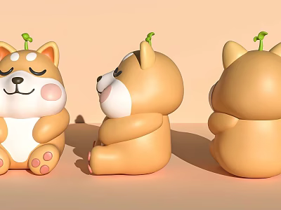 Dog ip ornaments rhubarb dog cartoon angle color blind box hand dress up ornaments 3d model