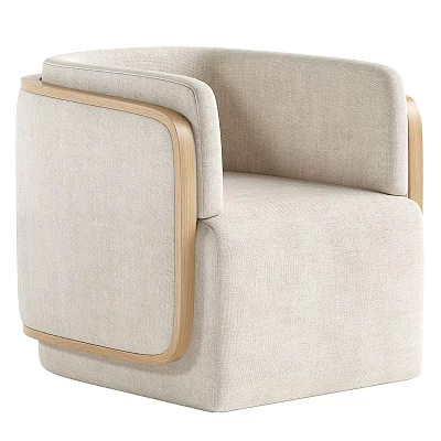 Beige Fabric Upholstered Single Sofa With Wooden Armrest Modern Minimalist Design 3d model
