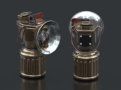 Vintage Metallic Lanterns With Transparent Shade Knob And Retro Design Two Pieces 3d model