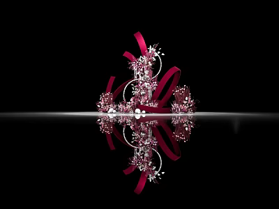 Crown Shaped Decorative Object With Red Ribbons Decorative Elements And Reflection On Black Background 3d model