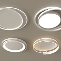 Modern Circular Ceiling Lights With White Finish And Different Ring Structures 3d model