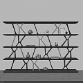 Modern Minimalist Black Geometric Shelving Unit With Multiple Shelves And Decorative Items