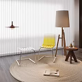 Modern Interior With Transparent And Yellow Acrylic Chairs White Blinds Floor Lamp And Round Rug