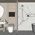 Elegant Hotel Bathroom Interior With Wooden Walls Marble Shower And Freestanding Bathtub