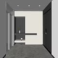 Modern Entrance Hallway Interior With Wooden Panel Cabinet Decorative Plant Recessed Lighting And Marble Floor