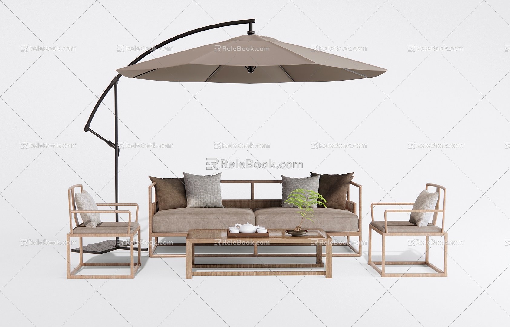 New Chinese Style Outdoor Sofa Coffee Table Combination 3d model