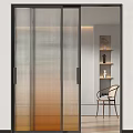 Modern Glass Doors With Vertical Stripes And Black Frames Open Interior View 3d model