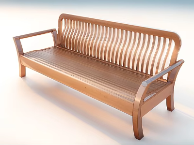 Wooden Leisure Chair With Slatted Backrest Comfortable Armrests And Simple Design 3d model