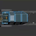 Blue Mobile Equipment With Large Wheels Cockpit Windows And Top Devices