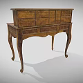 Vintage Wooden Writing Desk With Drawers Open Shelves And Curved Legs