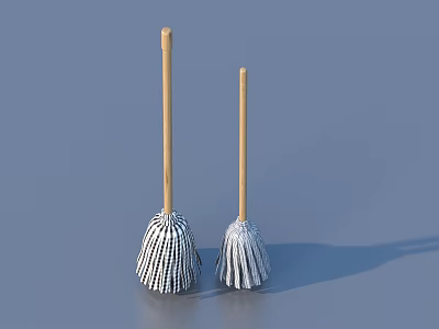 Two Toilet Brushes With Wooden Handles And White Bristles For Home Use 3d model