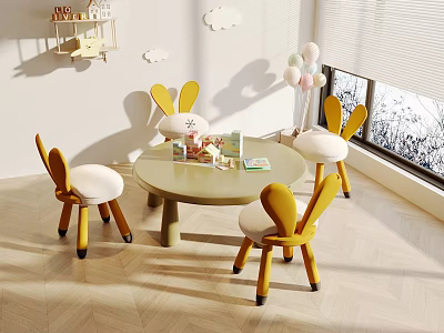 Cute Kids Chairs With Rabbit Ears In Bright Room 3d model