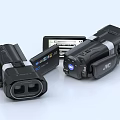 Two Black JVC Digital Camcorders One With Open Screen Displaying Menu 3d model