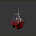 Red And Blue Water Transport Model Boat With Lifebuoys And Deck Equipment