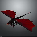 Flying Red And Black Mythical Dragon With Expanded Wings Sharp Claws And Fierce Look
