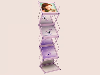 Purple Standing Display Shelf With Multiple Tiers And Displayed Items 3d model