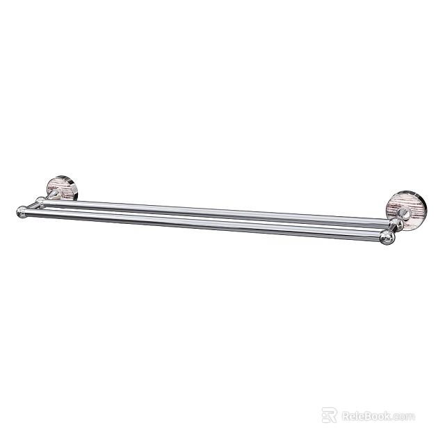 Chrome Metal Double Bar Wall Mounted Bathroom Towel Rack For Daily Use 3d model 