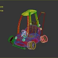 Red And Yellow Children's Toy Car With Yellow Roof Black Wheels And Push Handle