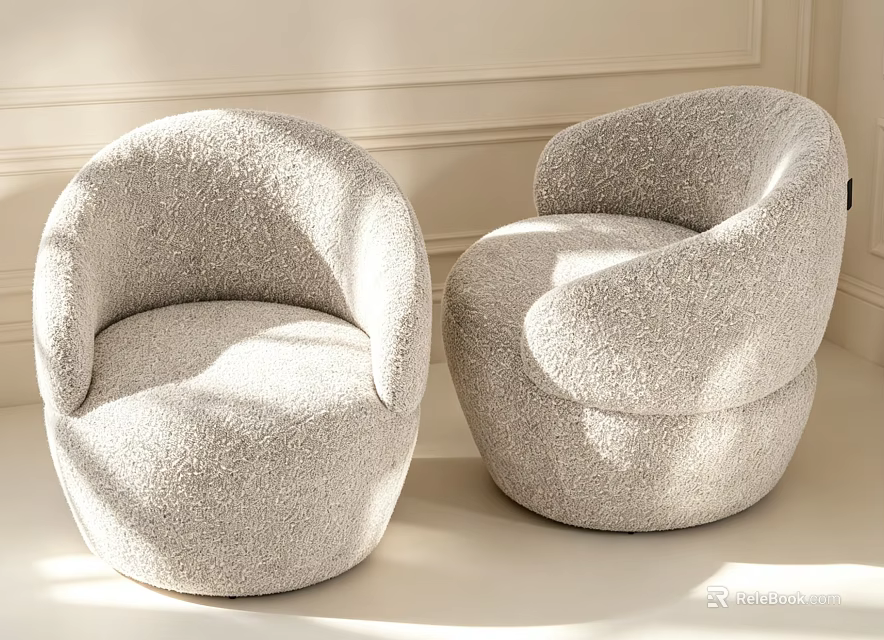 Stylish Modern Boucle Upholstered Round Leisure Chairs For Cozy Bright Cream Tone Home Living Space 3d model 